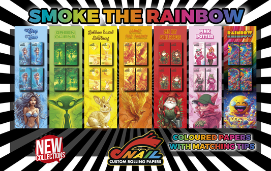 rainbow colored rolling papers by Snail Papers